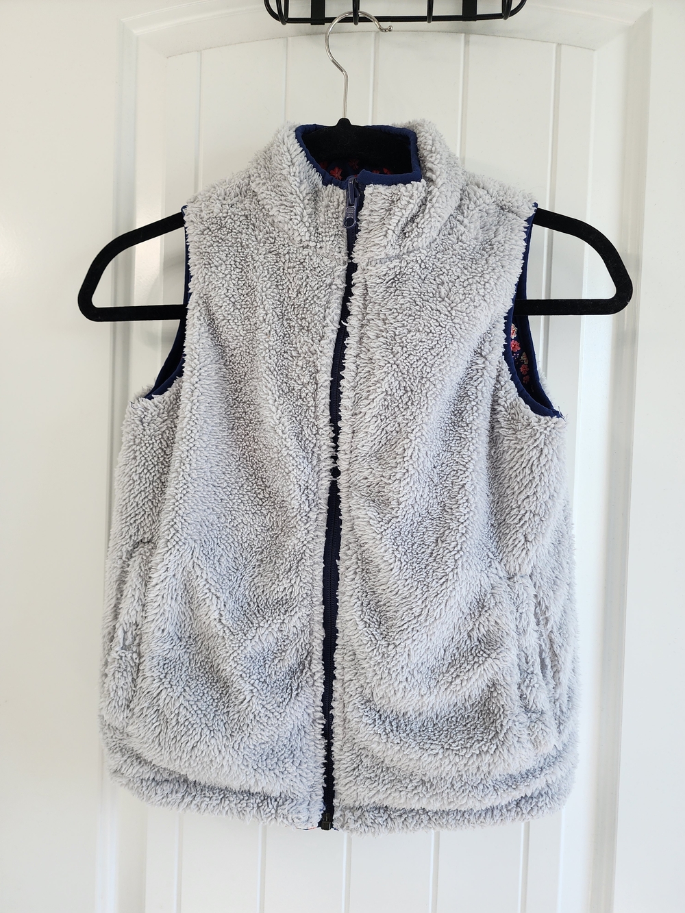 Reversable Navy Buffalo Vest with Blue and Pink Floral Print - Picture 4 of 5
